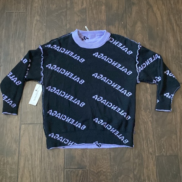 Balenciaga Purple Knit Sweater with Black Allover Logo in Size large - Picture 11 of 15